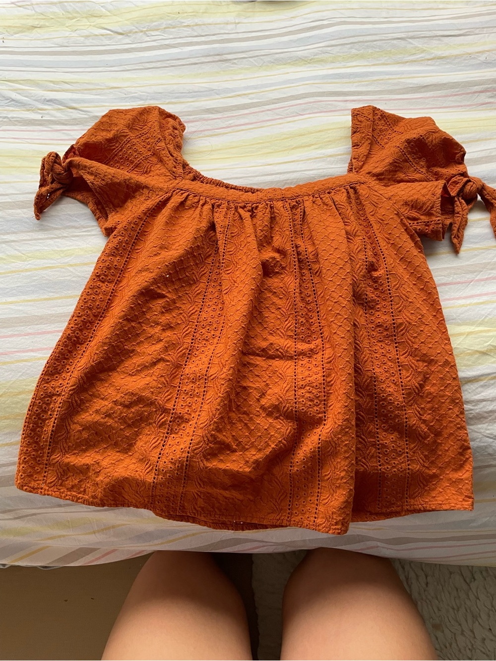 Rust Orange Eyelet Off-Shoulder Women's Top